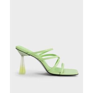 Charles & Keith Mules Women 37 Green Strappy Transparent Heel Trendy Chic Sandal